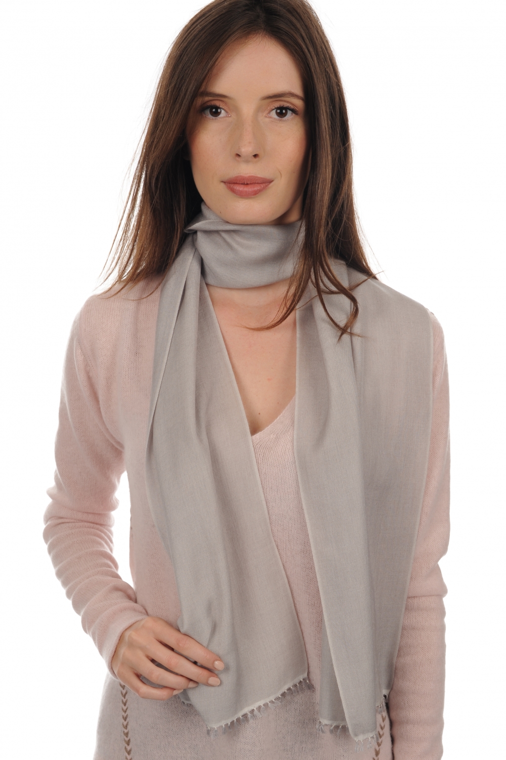 Cashmere & Seta cashmere donna sciarpe foulard scarva grigio perla 170x25cm